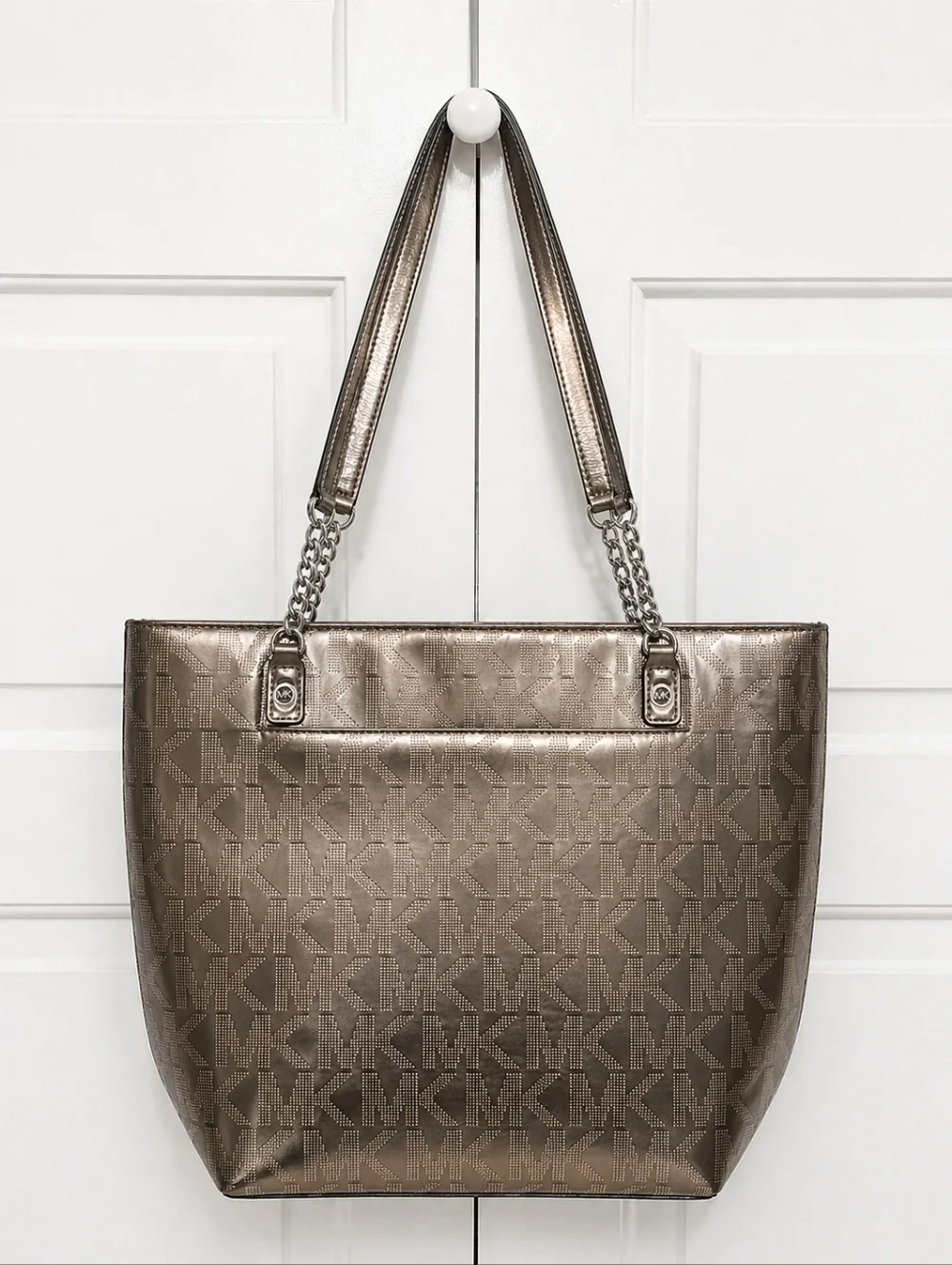MICHAEL KORS Metallic Taupe MK Logo Tote